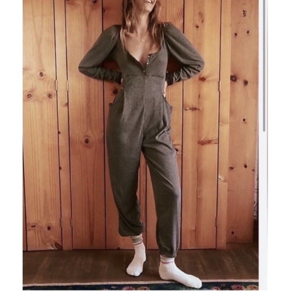 Free People Intimately On Point Cozy Knit Lace Trim Romper Jumpsuit Large